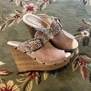 Chic Leopard Strap Brown Wedges